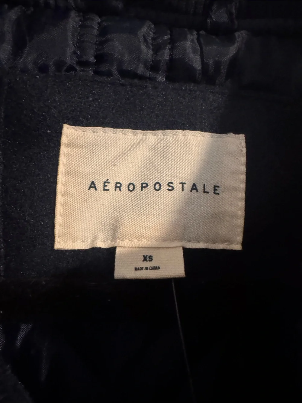 Aeropostale Navy and Cream Varsity Jacket with Red 'A' Patch